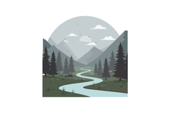 Serene river flowing through mountains in detailed vector il Product Image 1