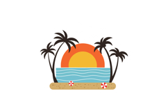 Sunset over ocean with palm trees in flat vector art Product Image 1