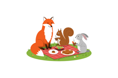 Playful animals enjoying a picnic in flat vector art Product Image 1