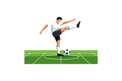 Soccer player performing a kick on the field in flat vector Product Image 1