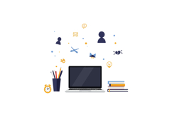 Laptop and stationery with icons in flat design vector art Product Image 1