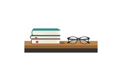 Stack of books and glasses on wooden table flat vector art Product Image 1