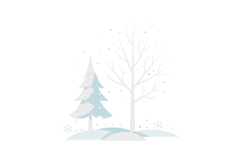 Snowy winter landscape featuring a pine tree and a bare tree Product Image 1
