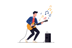 Guitarist playing electric guitar with vibrant notes in flat Product Image 1