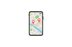 Mobile phone displaying map with location markers in flat ve Product Image 1