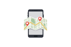 Smartphone displaying a detailed map with markers in flat ve Product Image 1