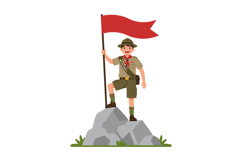 Scout standing proudly on a rock with a flag in flat vector Product Image 1