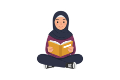 Young woman in hijab reading a book in flat vector art Product Image 1
