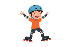 Happy child roller skating with blue helmet in flat vector a Product Image 1