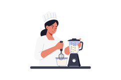 Chef mixing ingredients with a blender in flat vector illust Product Image 1