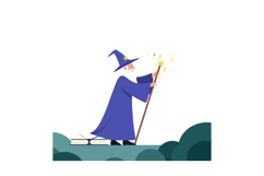 Wizard character casting magic spell in flat vector illustra Product Image 1