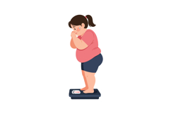 Girl weighing herself on a scale in flat vector art style Product Image 1