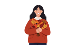Woman smiling while holding vibrant autumn bouquet in flat v Product Image 1