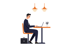 Professional man working on laptop at desk in flat vector ar Product Image 1