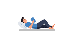 Person relaxing on a bed reading a book in flat vector art Product Image 1