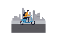 Person riding an electric scooter in a minimal city landscap Product Image 1
