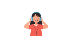 Smiling girl wearing headphones in minimal flat vector illus Product Image 1