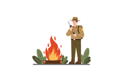 Park ranger monitoring campfire safety in flat vector art Product Image 1