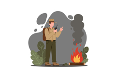 Ranger communicating while managing a fire in flat vector ar Product Image 1