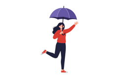 Happy woman dancing with umbrella in flat vector art Product Image 1