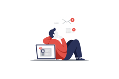 Person thinking while relaxing with laptop in flat vector ar Product Image 1
