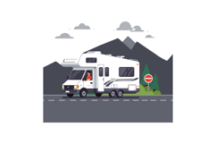 Camper van driving on a scenic road in flat vector illustrat Product Image 1