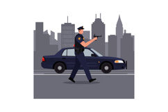 Police officer walking with gun in urban setting flat vector Product Image 1