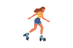 Young woman roller skating in colorful outfit flat vector ar Product Image 1