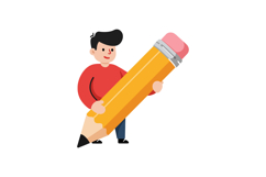 Young boy holding a large yellow pencil in flat vector art Product Image 1