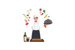 Chef preparing delicious dishes in flat vector art style Product Image 1