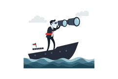 Businessman on a boat using binoculars in minimal vector ill Product Image 1