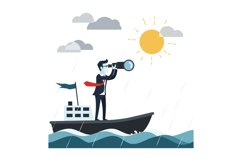 Businessman in a boat using binoculars in flat vector art Product Image 1