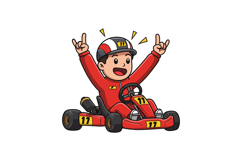Excited kid racing in go-kart with flat design vector art Product Image 1