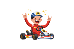 Excited child in go-kart with joyful expression flat vector Product Image 1