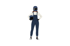 Stylish motorcyclist in blue overalls with helmet minimal ve Product Image 1