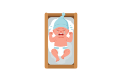 Crying baby in crib with a flat design vector illustration Product Image 1