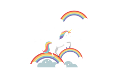 Unicorn jumping over colorful rainbows in flat vector illust Product Image 1