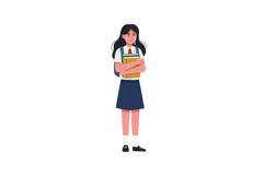 School girl standing with books in flat vector art style Product Image 1