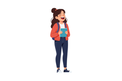 Happy student with backpack and book in flat vector art Product Image 1