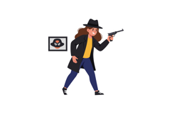 Woman in a trench coat aiming a gun in flat vector art Product Image 1
