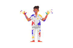 Happy artist with colorful paint on clothes in flat vector a Product Image 1