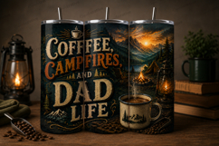 Coffee Campfires And Dad Life Tumbler Wrap PNG, Camping Dad Product Image 1