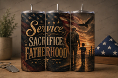 Service Sacrifice Fatherhood Tumbler Wrap PNG, Military Dad Product Image 1