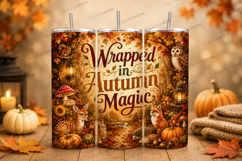 Wrapped in Autumn Magic Tumbler Wrap PNG, Cozy Fall Pumpkin Product Image 1