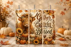 Gather Grateful Blessed Autumn Tumbler Wrap PNG, Thanksgivin Product Image 1