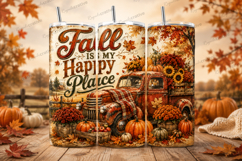 Fall Is My Happy Place Tumbler Wrap PNG, Cozy Autumn Pumpkin Product Image 1
