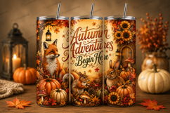 Autumn Adventures Begin Here Tumbler Wrap PNG, Cozy Fall Product Image 1