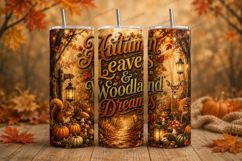 Autumn Leaves &amp; Woodland Dreams Tumbler Wrap PNG, Rustic Product Image 1