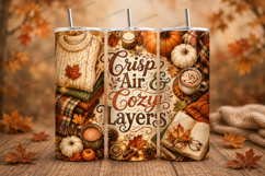 Crisp Air &amp; Cozy Layers Autumn Tumbler Wrap PNG, Fall Product Image 1