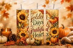Golden Days Grateful Heart Autumn Tumbler Wrap PNG, Cozy Fal Product Image 1